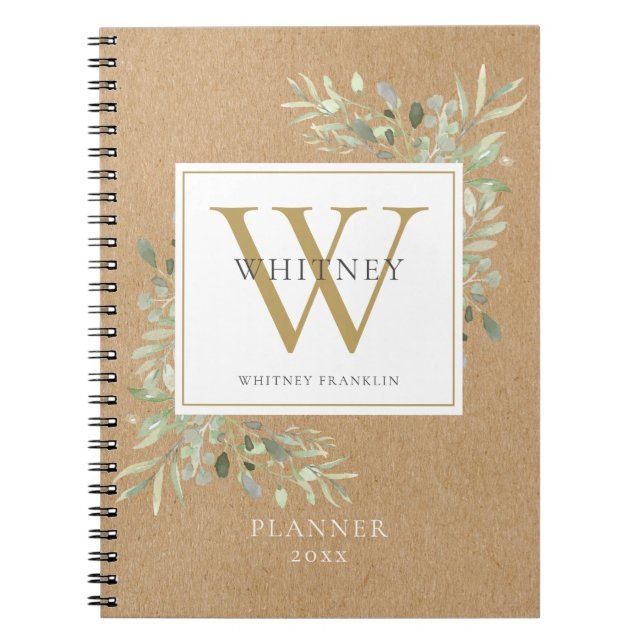 Rustic Greenery Monogram Namn Planner 2021 Anteckningsbok (Framsidan)
