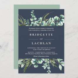 Rustic Greenery och Navy Eucalyptus Bröllop Inbjudningar