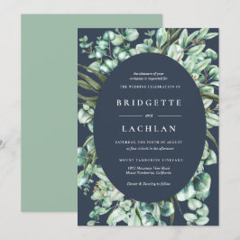 Rustic Greenery och Navy Eucalyptus Bröllop Inbjudningar