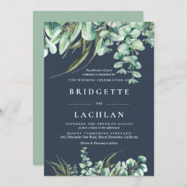 Rustic Greenery och Navy Eucalyptus Bröllop Inbjudningar