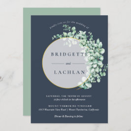 Rustic Greenery och Navy Eucalyptus Bröllop Inbjudningar