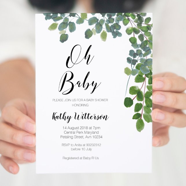 Rustic Greenery oh baby, inbjudan till babydusch (Skapare uppladdad)