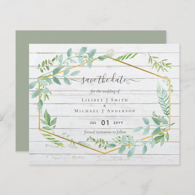 Rustic Greenery on Driftwood Budget Bröllop (Fram/baksida)