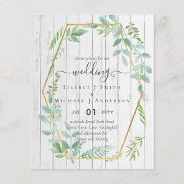 Rustic Greenery on Driftwood Budget Bröllop Flygblad