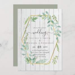 Rustic Greenery on Driftwood Budget Bröllop Inbjudningar