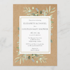 Rustic Greenery Par Gender Neutral Shower Inbjudningar