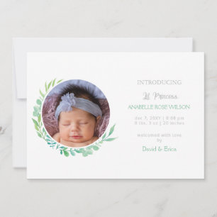 Rustic Greenery Photo Birth Notice Meddelande