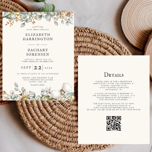 Rustic Greenery QR Code Wedding bjudande (Skapare uppladdad)