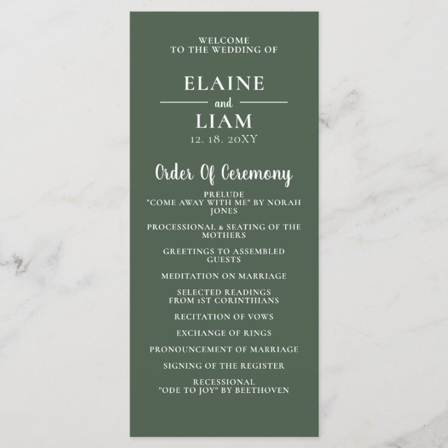 Rustic Greenery Simple Calligraphy Modern Bröllop Program (Framsida)