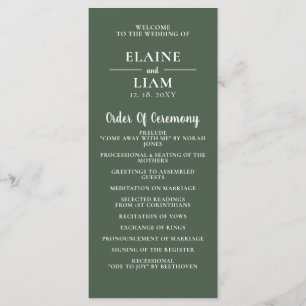 Rustic Greenery Simple Calligraphy Modern Bröllop Program