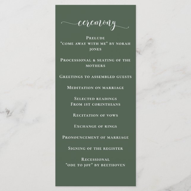 Rustic Greenery Simple Calligraphy Modern Bröllop Program (Framsida)