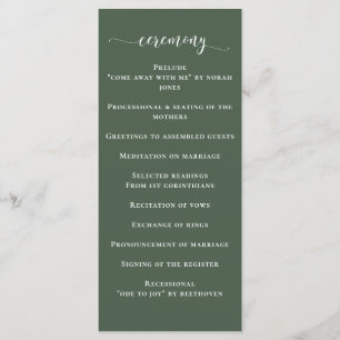 Rustic Greenery Simple Calligraphy Modern Bröllop Program