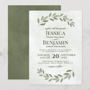 Rustic Greenery Simple Elegant Sage Grönt Bröllop Inbjudningar