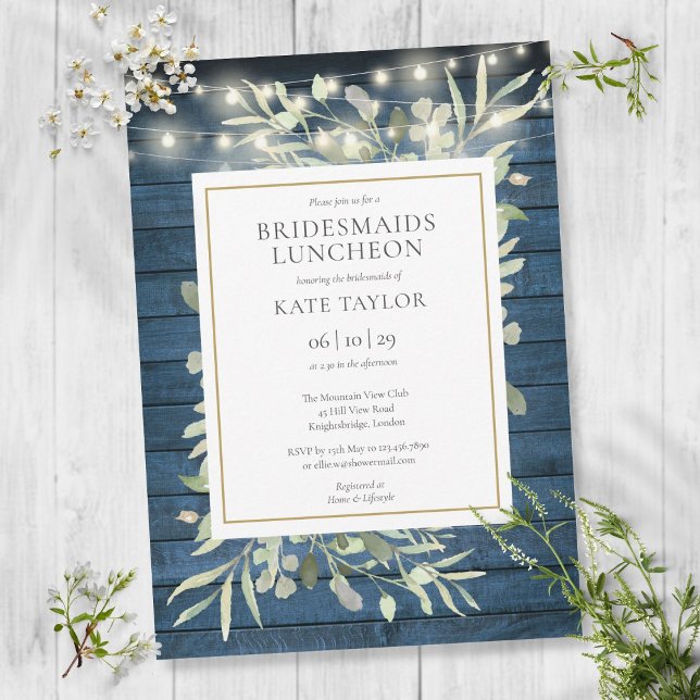 Rustic Greenery String Ljus Bridesmaids Luncheon Inbjudningar (Skapare uppladdad)