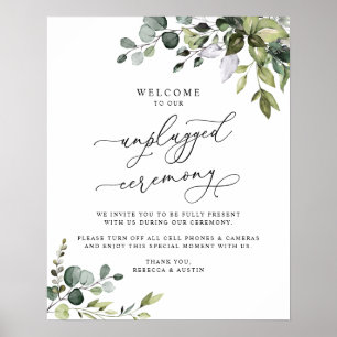 Rustic Greenery Unplugged Bröllop Ceremony Sign Poster
