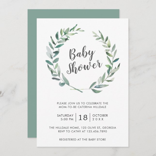 Rustic Greenery WandeGender Neutral Baby Shower Inbjudningar (Fram/baksida)