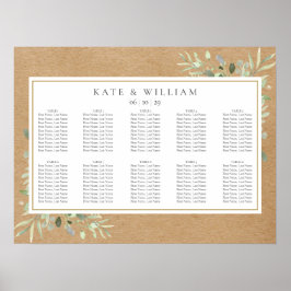 Rustic Greenery Watercolor Bröllop Sittschema Poster