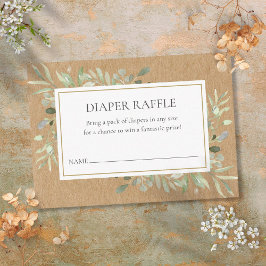 Rustic Greenery Watercolor Diaper Raffle Shower Tilläggskort