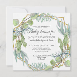 Rustic Greenery Watercolor Geometric Baby Shower Inbjudningar