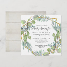 Rustic Greenery Watercolor Geometric Baby Shower Inbjudningar