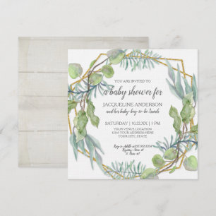 Rustic Greenery Watercolor Geometric Baby Shower Inbjudningar