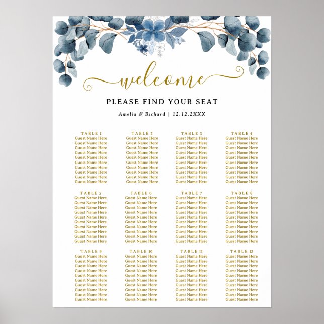 Rustic Greenery Wedding Table Plan Poster (Framsidan)