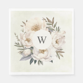 Rustic Greenery White Blommigt Monogram Bröllop Pappersservett