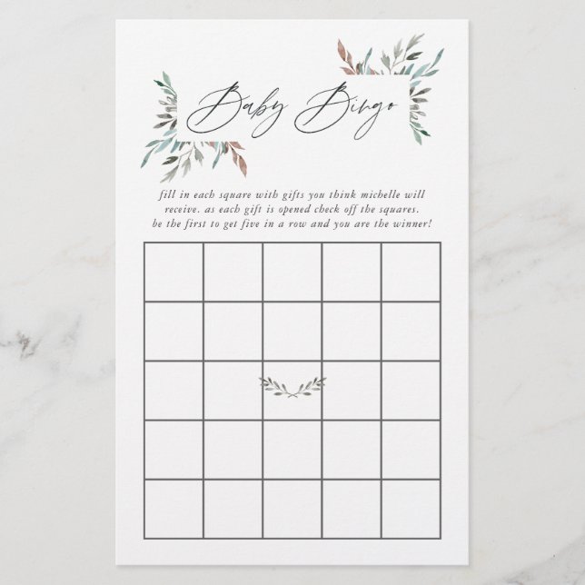 Rustic Greenery Winter Baby Shower Bingo (Framsida)
