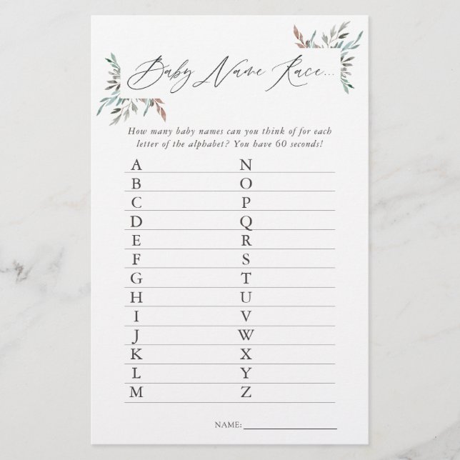 Rustic Greenery Winter Baby Shower Namn Tävling Ga (Framsida)