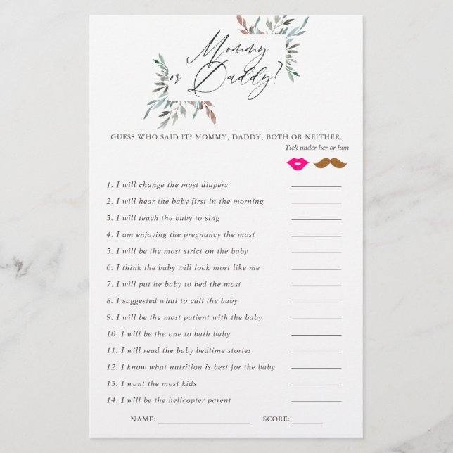 Rustic Greenery Winter Baby Shower-spel (Framsida)