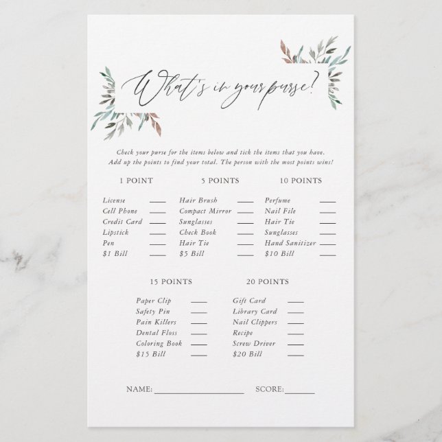 Rustic Greenery Winter Baby Shower-spel (Framsida)