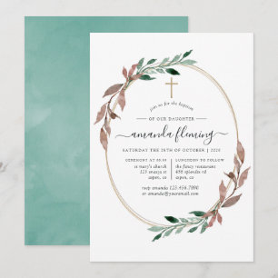 Rustic Greenery Winter Baptism eller Christening Inbjudningar