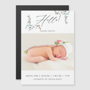Rustic Greenery Winter Flicka Photo Birth Magnetisk Inbjudningskort