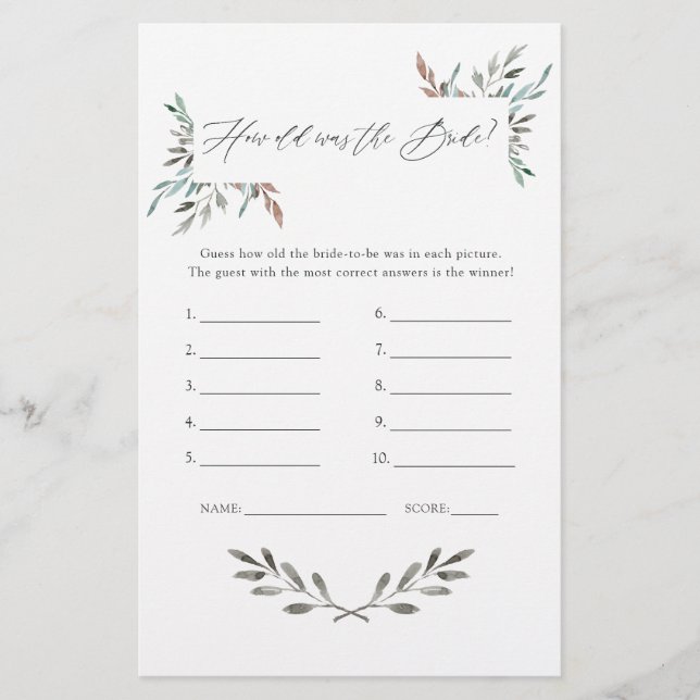 Rustic Greenery Winter Möhippa Game (Framsida)