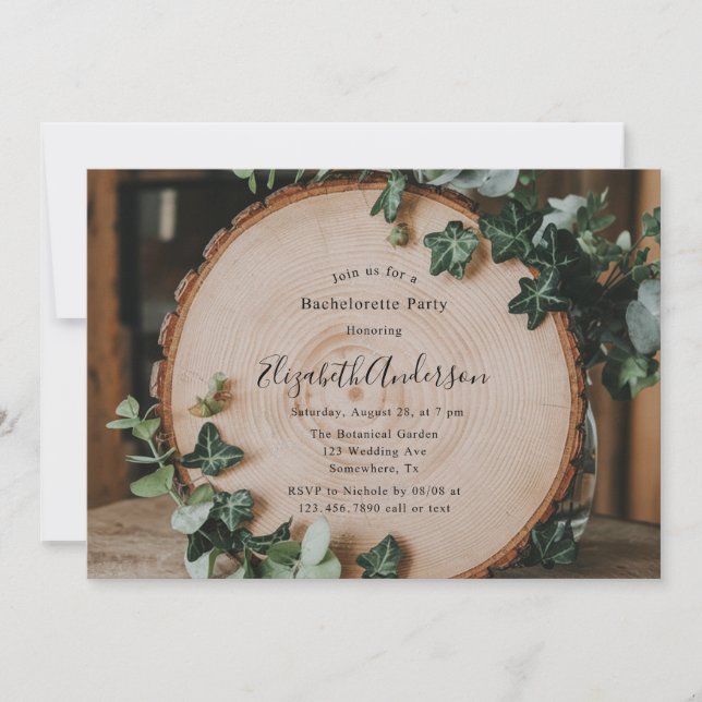 Rustic Greenery & Wood Slice Bachelorette Party Inbjudningar (Framsida)