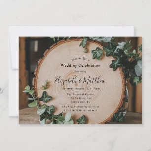 Rustic Greenery & Wood Slice Bröllop Firande Inbjudningar