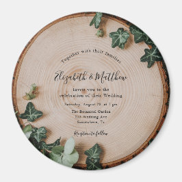 Rustic Greenery & Wood Slice Bröllop Firande Magnet