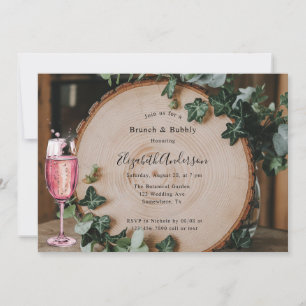 Rustic Greenery & Wood Slice Brunch & Bubly Inbjudningar