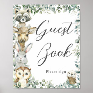 Rustic Greenery Woodland Animals Baby Guest Bok Poster