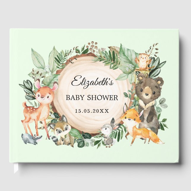 Rustic Greenery Woodland Animals Baby Shower Gästböcker (Framsida)