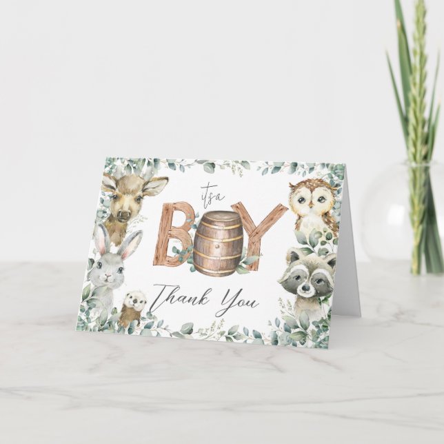 Rustic Greenery Woodland Animals Baby Shower Tält Tack Kort (Framsida)