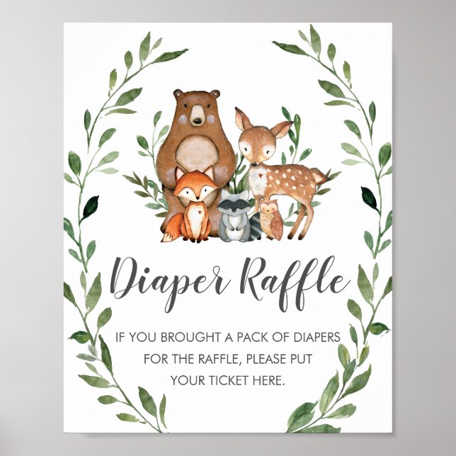 Rustic Greenery Woodland Animals Diaper Raffle Poster (Framsidan)