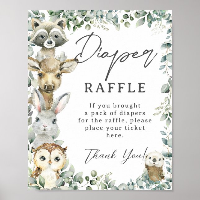 Rustic Greenery Woodland Animals Diaper Raffle Poster (Framsidan)