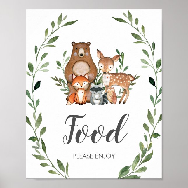 Rustic Greenery Woodland Animals Food Poster (Framsidan)