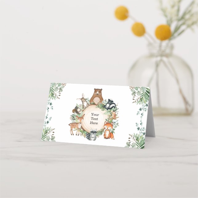 Rustic Greenery Woodland Baby djur Party Placeringskort (Framsida)