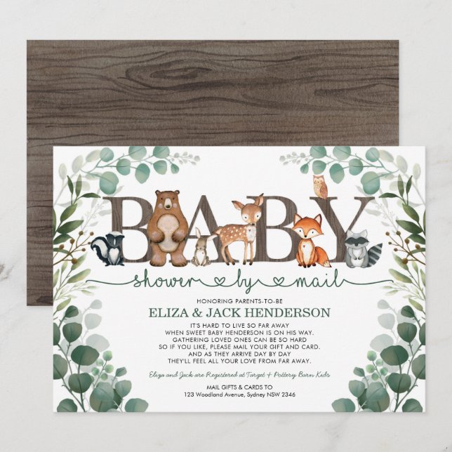 Rustic Greenery Woodland Baby Shower by Mail Inbjudningar (Fram/baksida)
