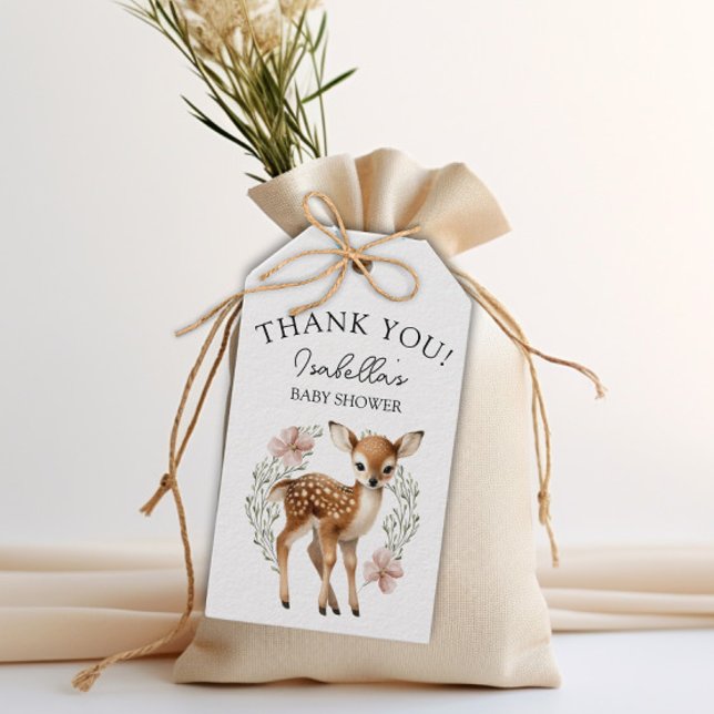 Rustic Greenery Woodland Baby Shower Tack Presentetikett (Rustic Greenery Woodland Baby Shower Thank You Gift Tags)