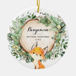 Rustic Greenery Woodland Fox Baby Första jul Julgransprydnad Keramik