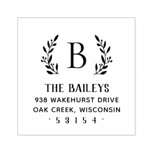 Rustic Gren Familj Monogram Adress Frimärke Stämpel