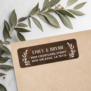 Rustic Gren Faux Wood Bröllop Returadress Etikett